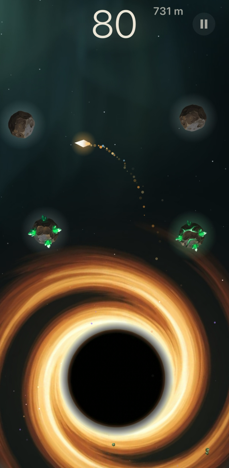 EMBER at 731 metres: the ember arcing over a black hole between crystal perches