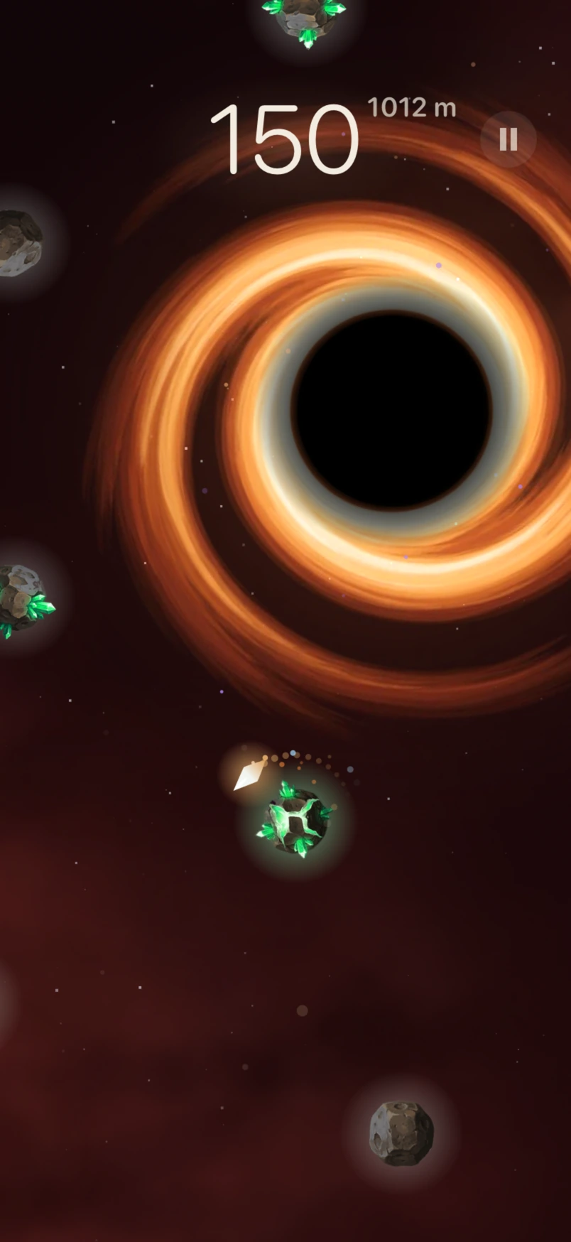 EMBER at 1,012 metres: the ember arcing between crystal perches around a black hole