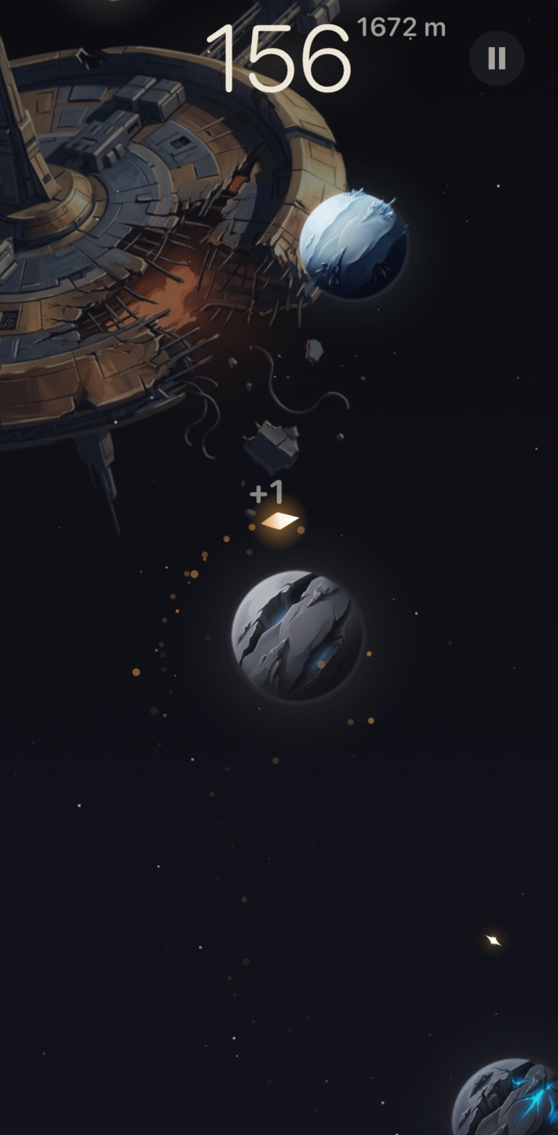 EMBER at 1,672 metres: a wrecked station drifting past an ice planet